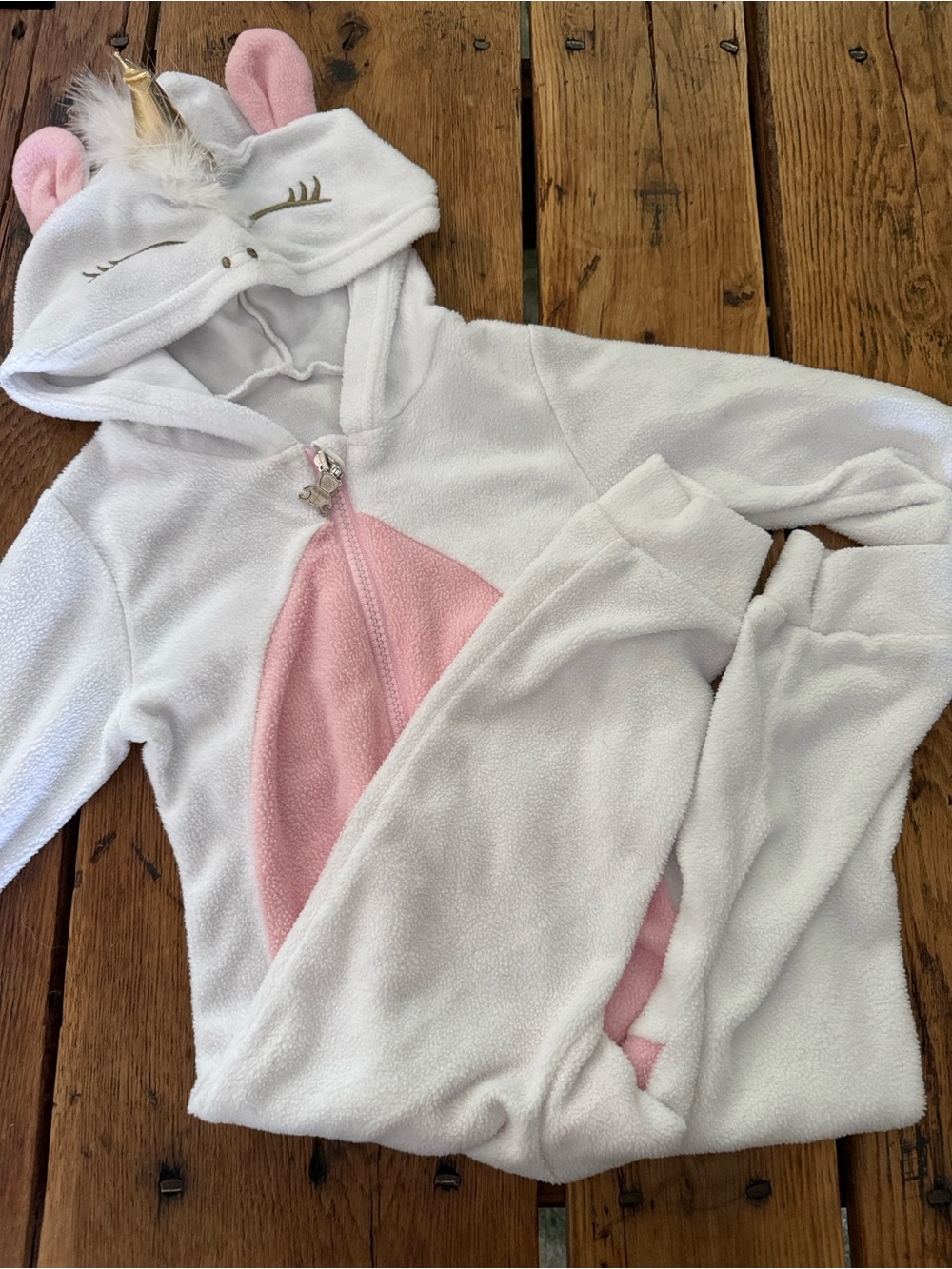 Shengy White & Pink Unicorn Full Zip Hooded Onesie for Kids, Size 3T